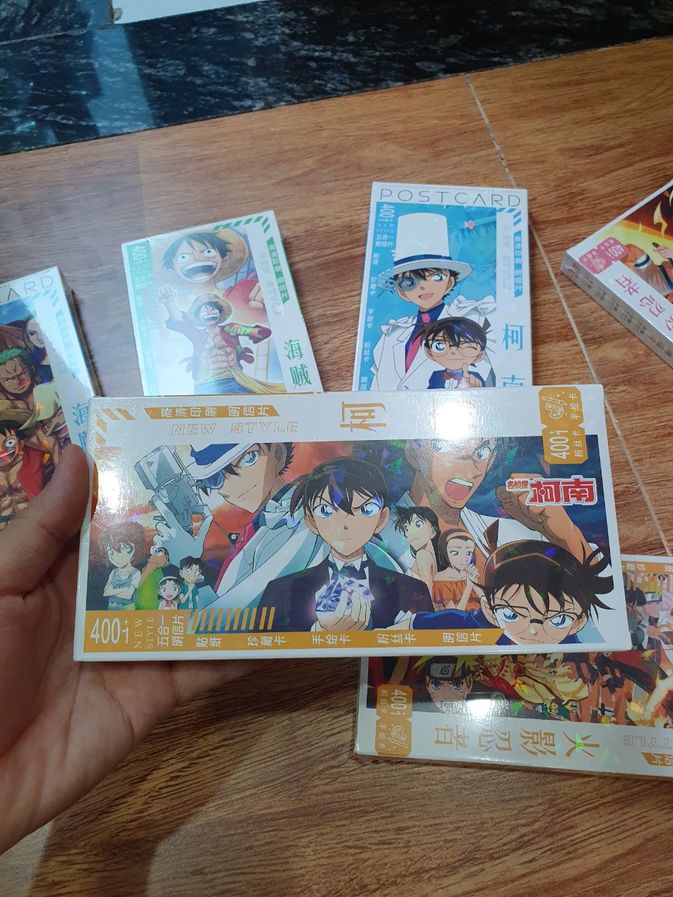 Hộp postcard bưu thiếp Thám Tử Lừng Danh Conan Naruto One Piece - Loại 400+1 món có mặt sau tô màu