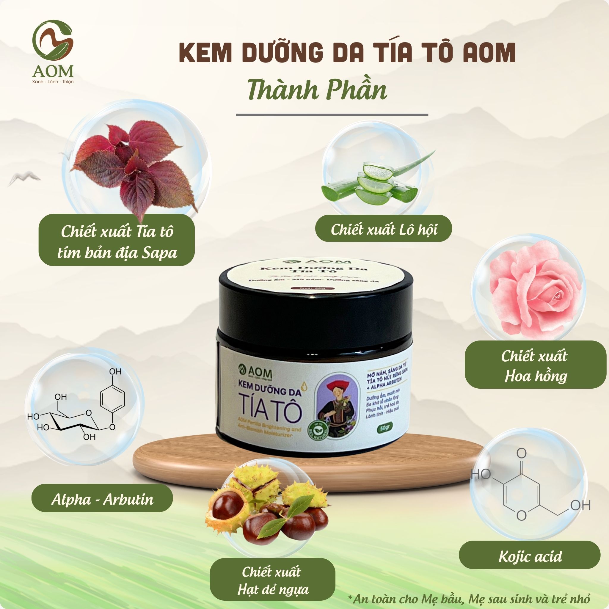 [MỚI] Kem Dưỡng Da Tía Tô Alpha Arbutin Giảm Nám A Om Sapa Dưỡng Trắng An Toàn Lành Tính 50gr