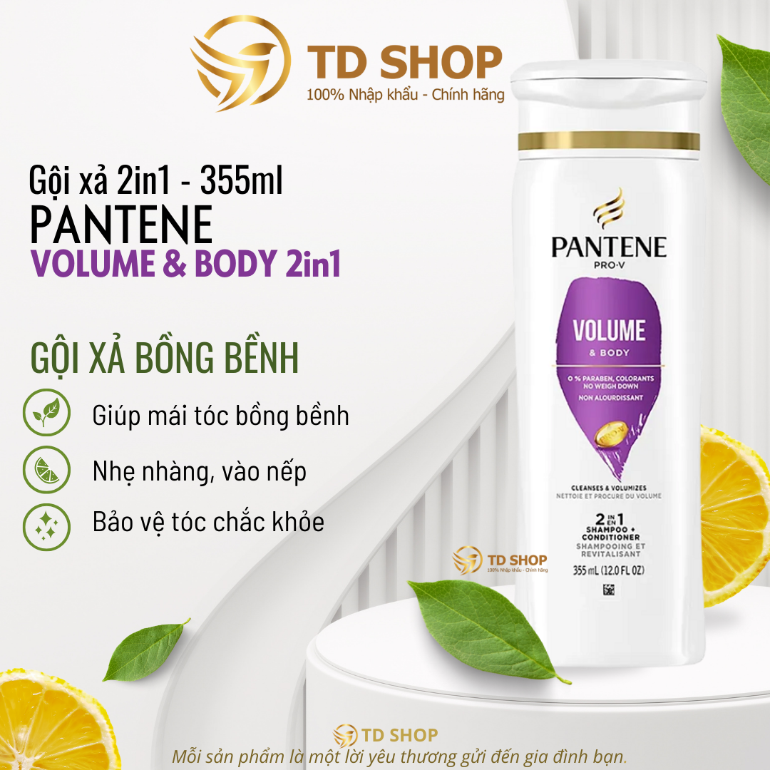 [NK Mỹ] Dầu gội và xả Pantene 2IN1 355ml Classic Clean I Sheer Volume I Moisture renewal- TD Shop