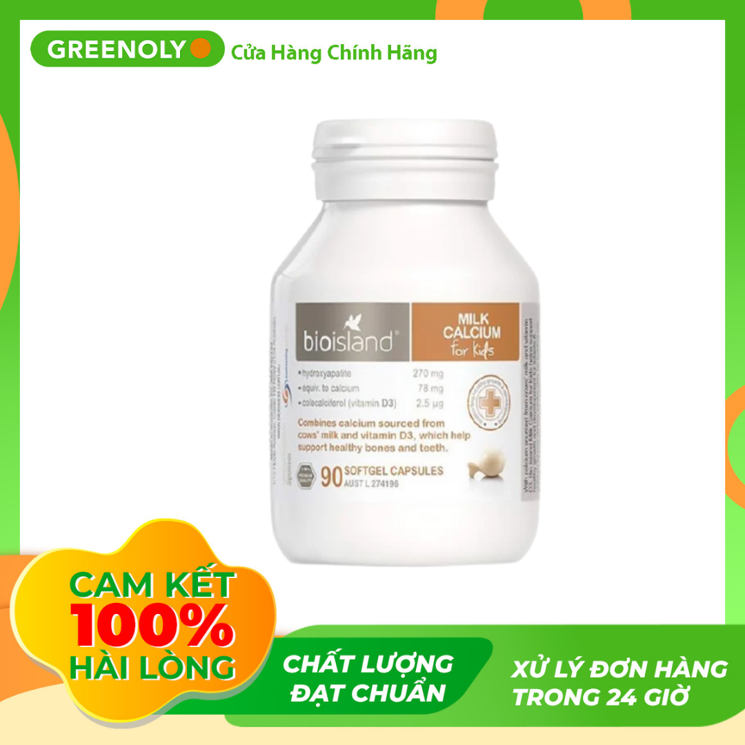 Canxi Milk Calcium Bio Island Sữa Bò Non Bổ Sung Canxi Cho Bé 90 Viên - Greenoly Việt Nam phân phối 