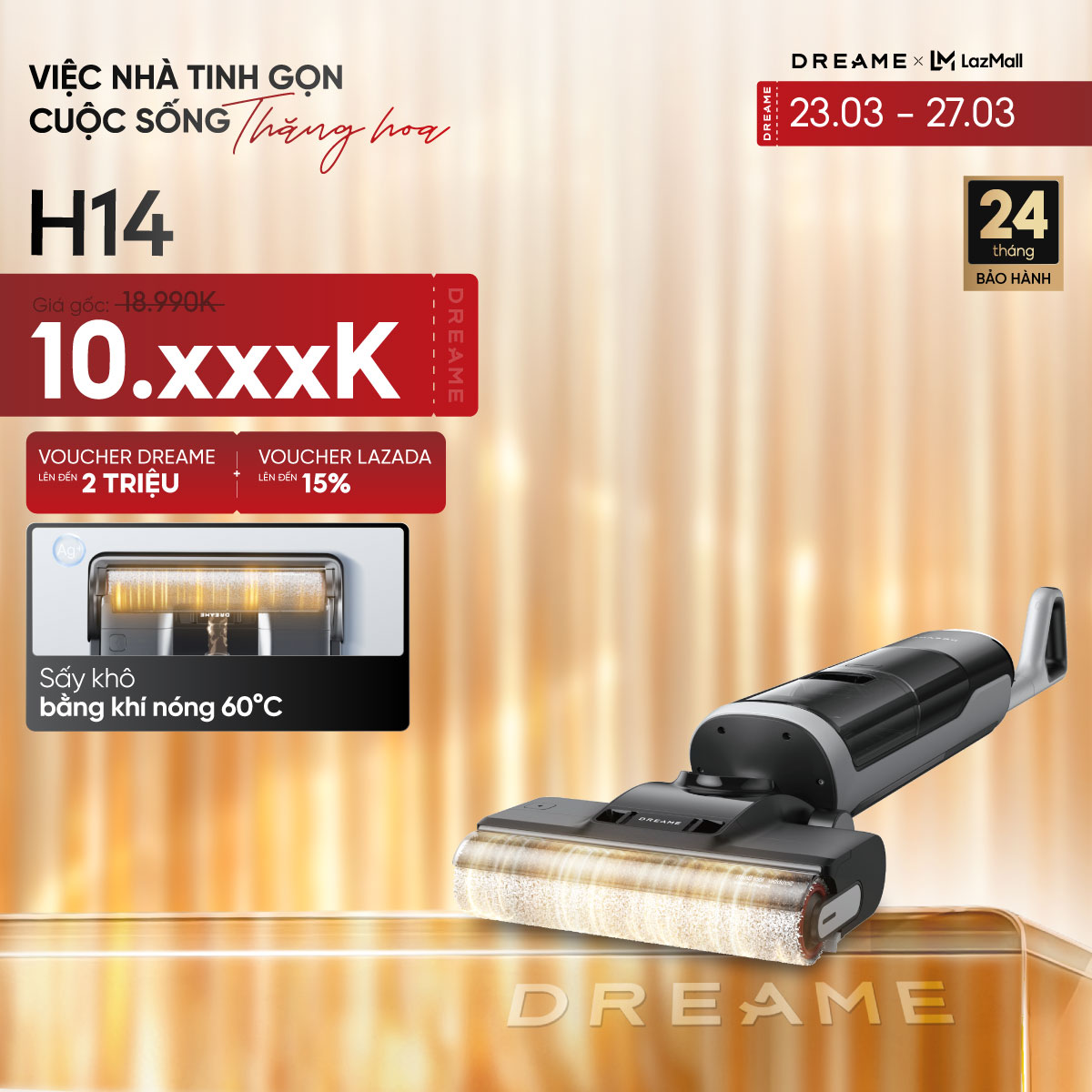 Máy hút bụi lau nhà thông minh Dreame H14 Ultra - 20000 Pa, Pin 5000 mAh, Bảo hành 2 năm