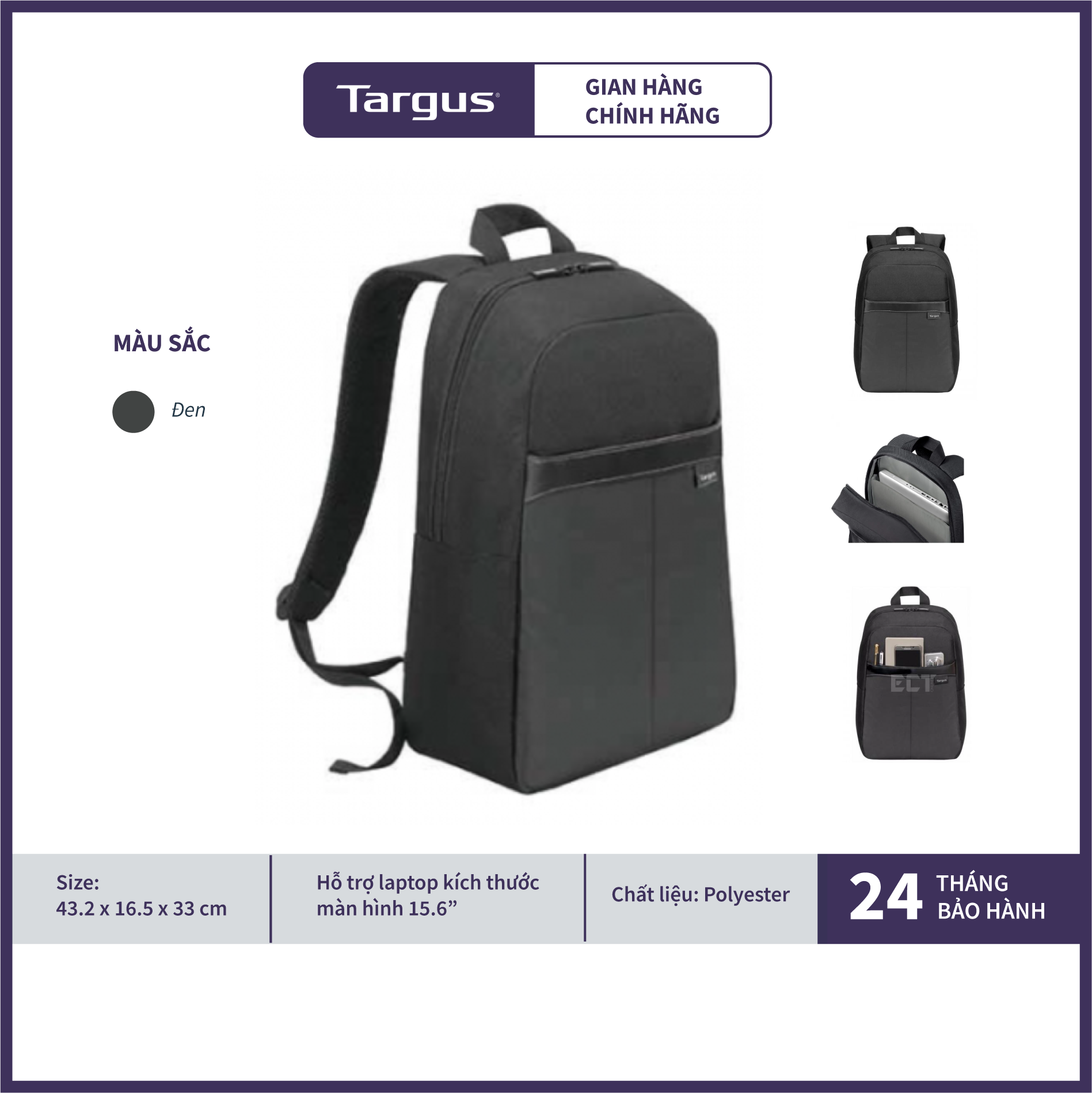 Balo Laptop Thời Trang TARGUS TSB883 Chống Nước 15.6 inch - Hàng Chính Hãng