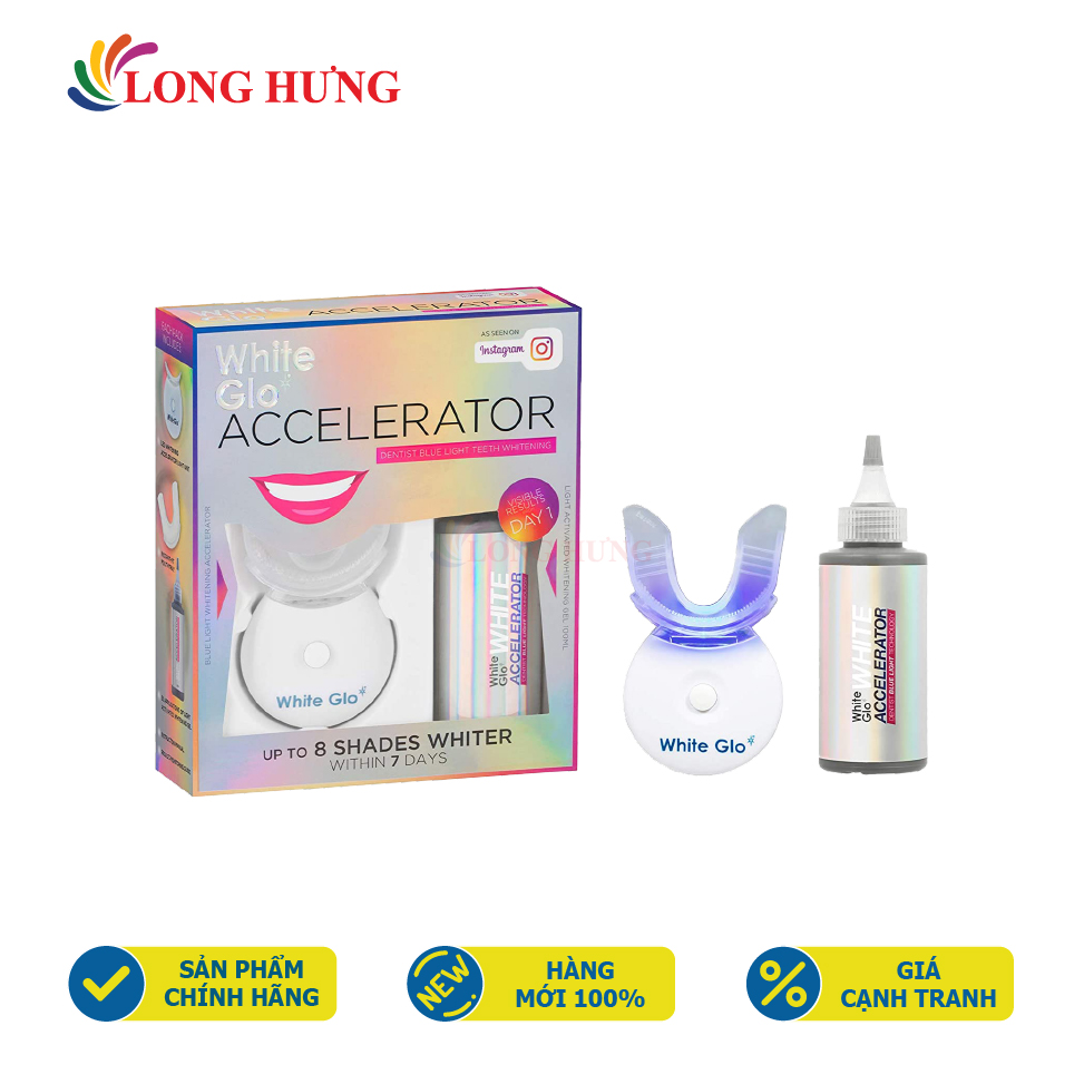 Bộ Kích Trắng Răng Bằng Ánh Sáng Xanh White Glo Accelerator - Hàng Nhập Khẩu - Loại Bỏ Các Vết Ố Vàng Trên Răng Bằng Công Nghệ Ánh Sáng Xanh