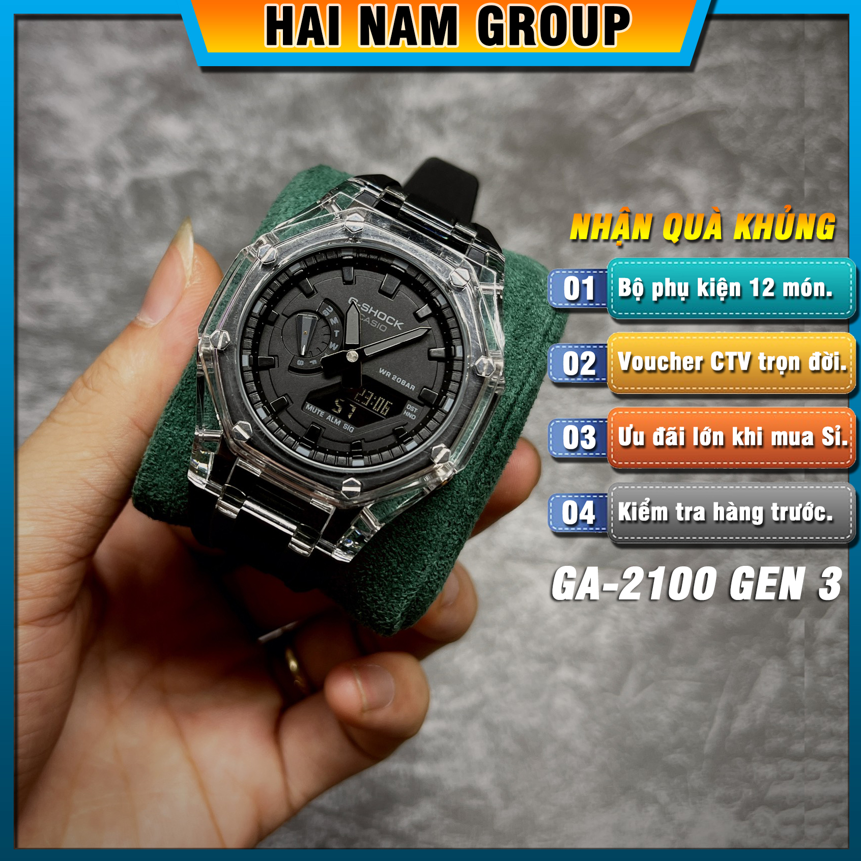Đồng hồ nam G-SHOCK GA-2100-1A Custom Ap Gen 3 HNG303 Dây vỏ nhựa - Full chức năng - Đầy đủ phụ kiện