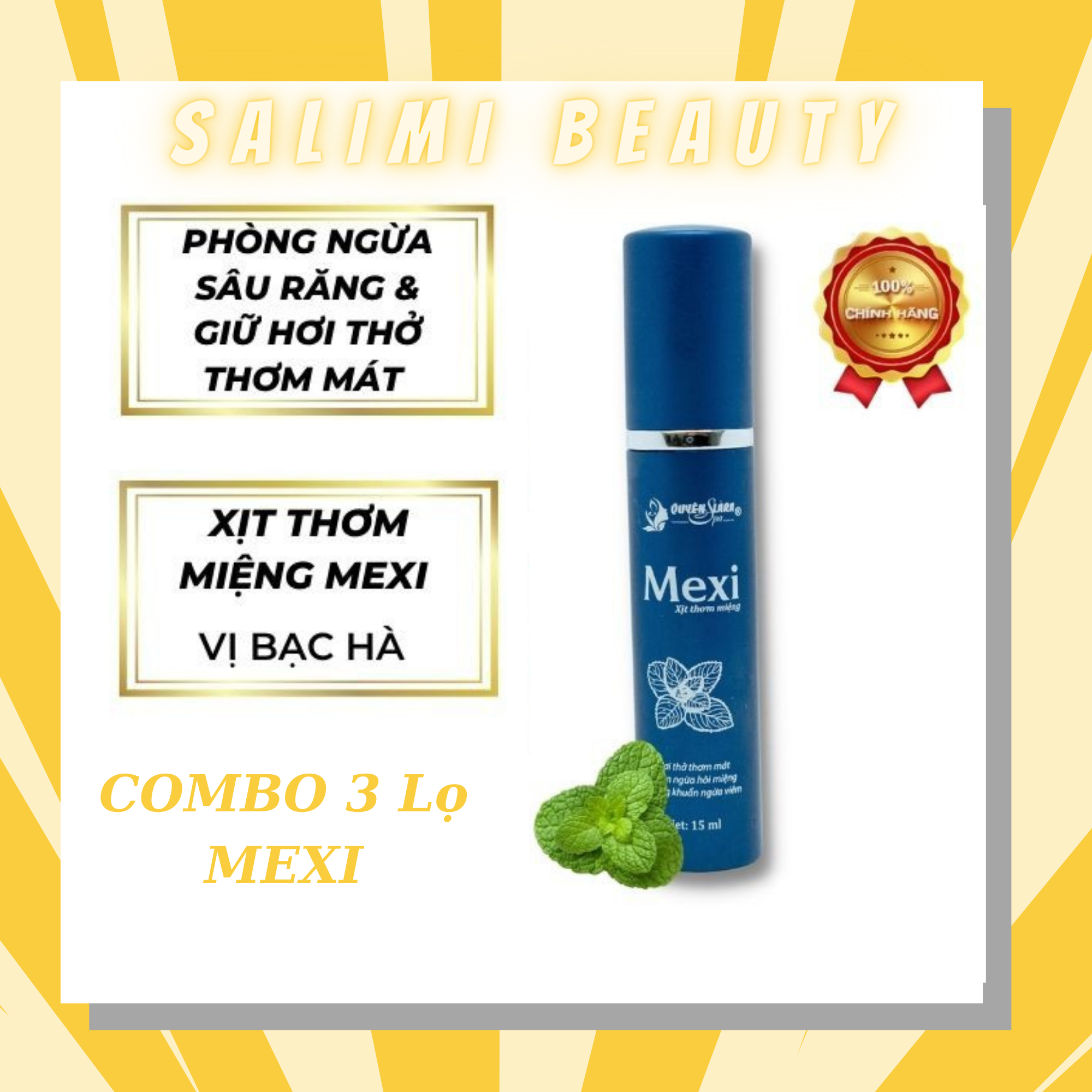 Combo 3 Lọ Xịt Thơm Miệng Mexi Quyên Lara - Giúp Hơi Thở Thơm Mát Hết Hôi Miệng Giảm Tình Trạng Viêm Lợi & Viêm Chân Răng - 15Ml - Hàng Chính Hãng