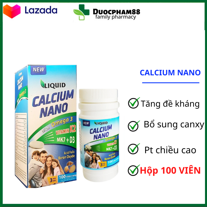 Viên uống Liquid calcium Nano omega Glucosamin bổ sung canxi giúp tăng chiều cao giảm nguy cơ loãng xương – Lọ 100 viên