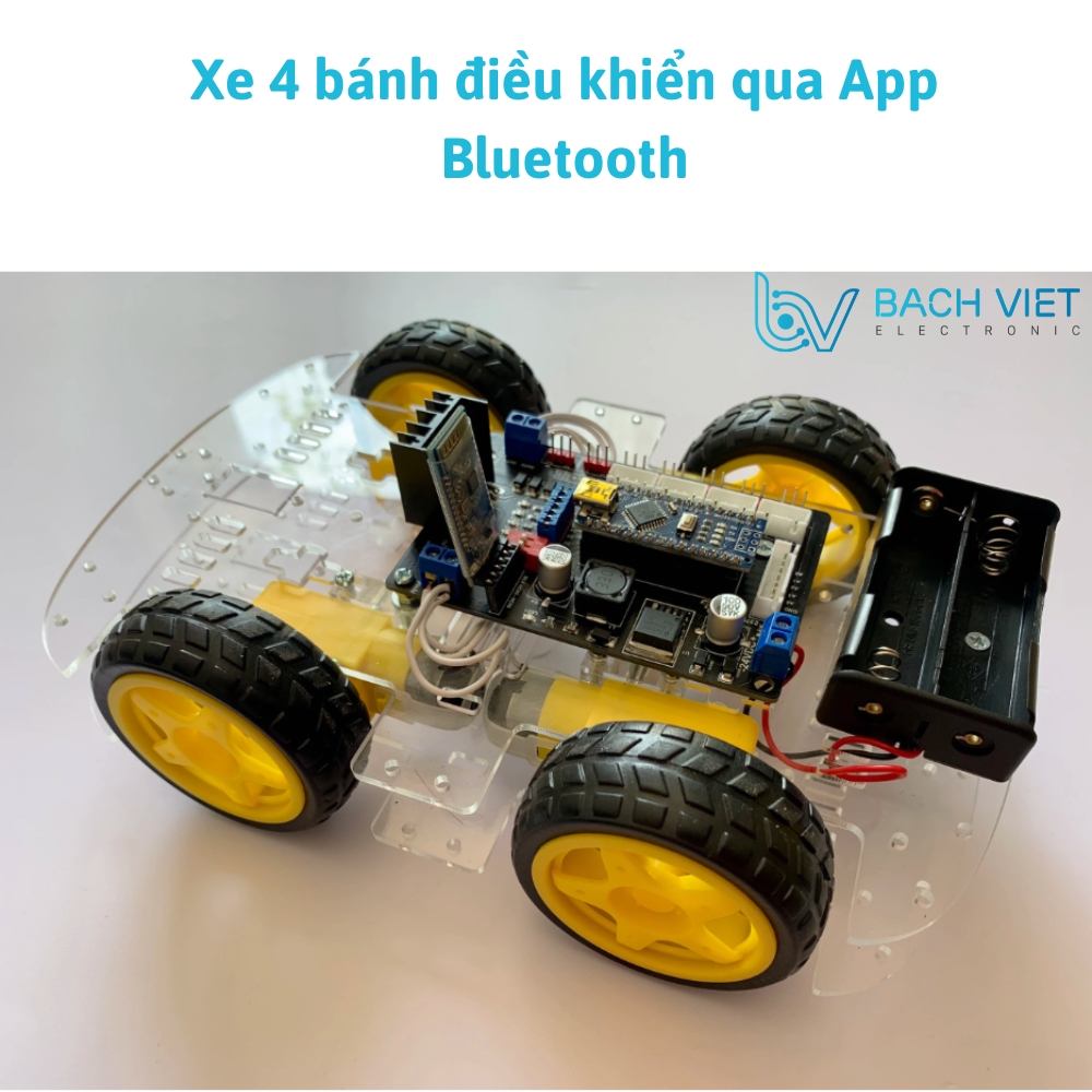 khung xe robot 4 bánh - Xe 4 Bánh Điều Khiển qua Bluetooth dùng arduino - xe tự hành tránh vật cản -