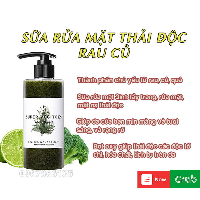 Sữa rửa mặt rau củ thải độc Super Vegitoks Cleanser bivibes Wonder Bath màu xanh 300ml+ tặng kèm lọ 50ml Sữa rửa mặt rau củ thải độc Super Vegitoks Cleanser bivibes Wonder Bath màu xanh 300ml+ tặng kèm lọ 50ml