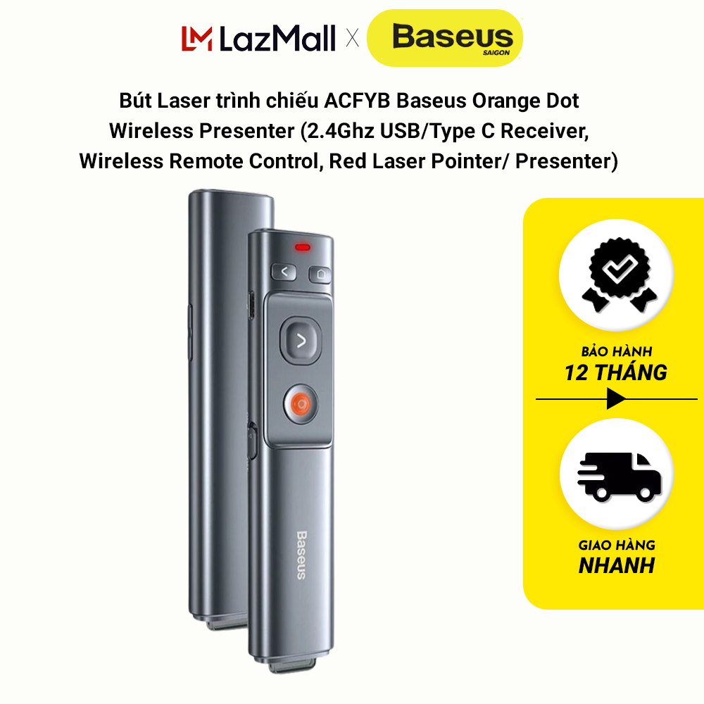 Bút Laser trình chiếu ACFYB Baseus Orange Dot Wireless Presenter (2.4Ghz USB/Type C Receiver Wireles