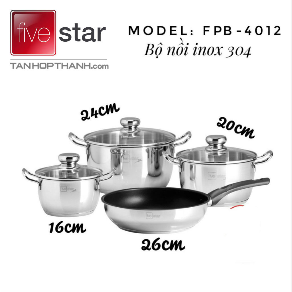 Bộ nồi và chảo chống dính Fivestar Plus inox 304 FPB4012 bảo hành chính hãng 25 năm