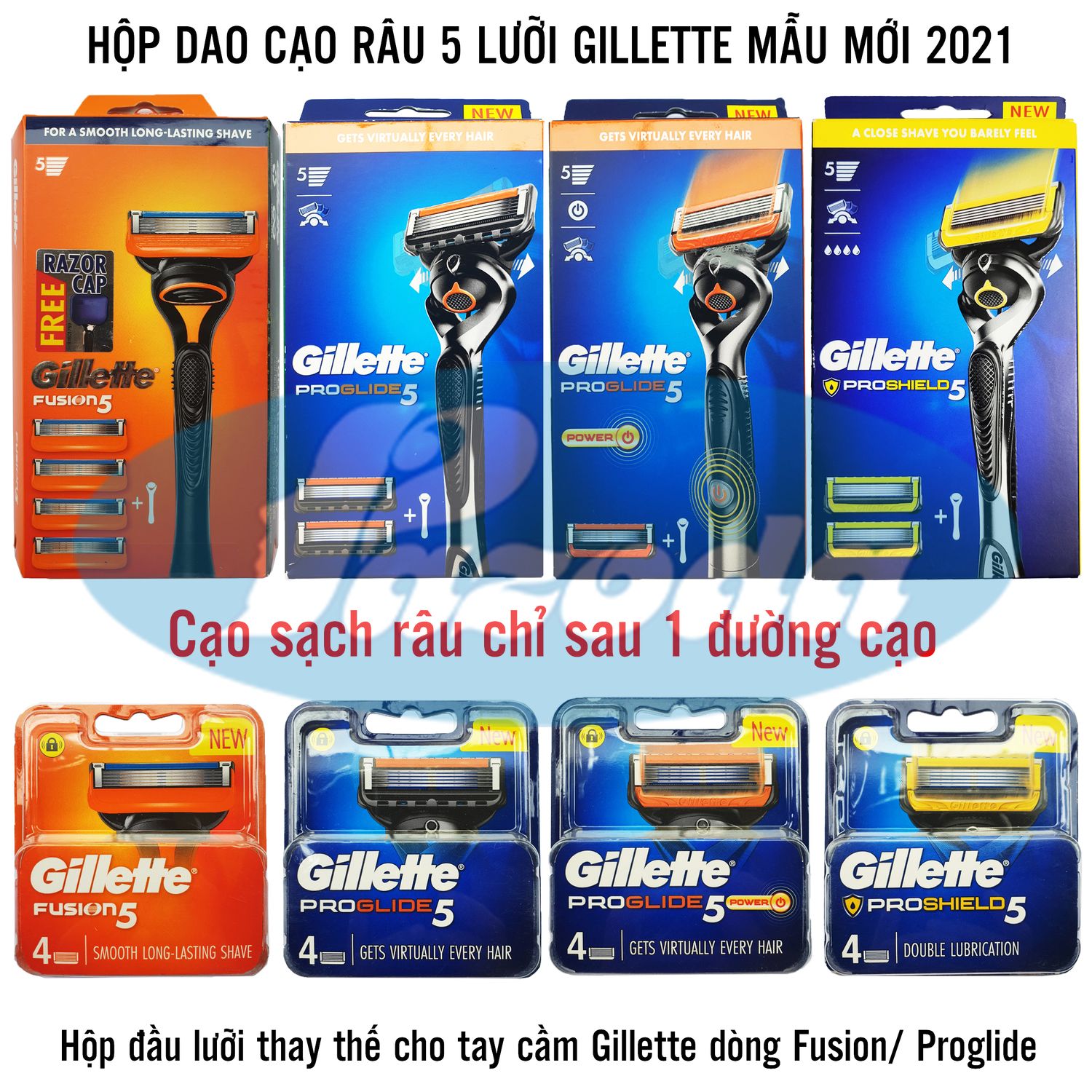 Dao Cạo Râu 5 Lưỡi Gillette Fusion5/ Proglide5/ Proshield5 Và Hộp Đầu Cạo Thay Thế