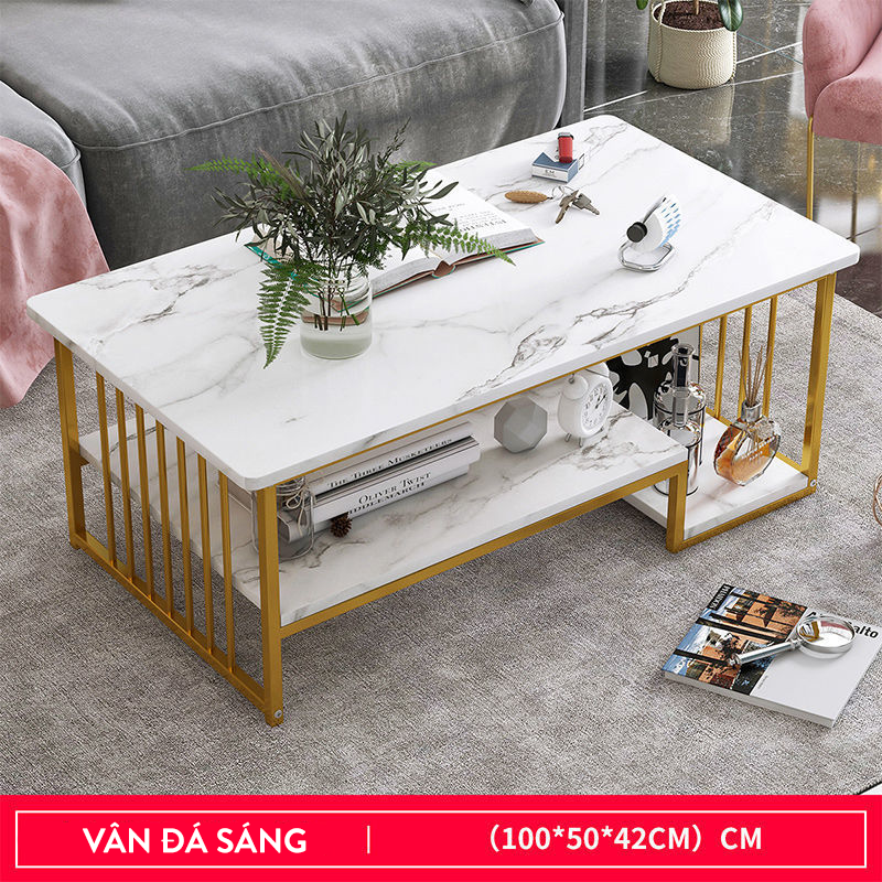 Bàn sofa phòng khách mặt gỗ màu vân đá phong cách sang trọng hiện đại bàn trà sofa chân sơn màu vàng tinh tế trang trí nhà cửa