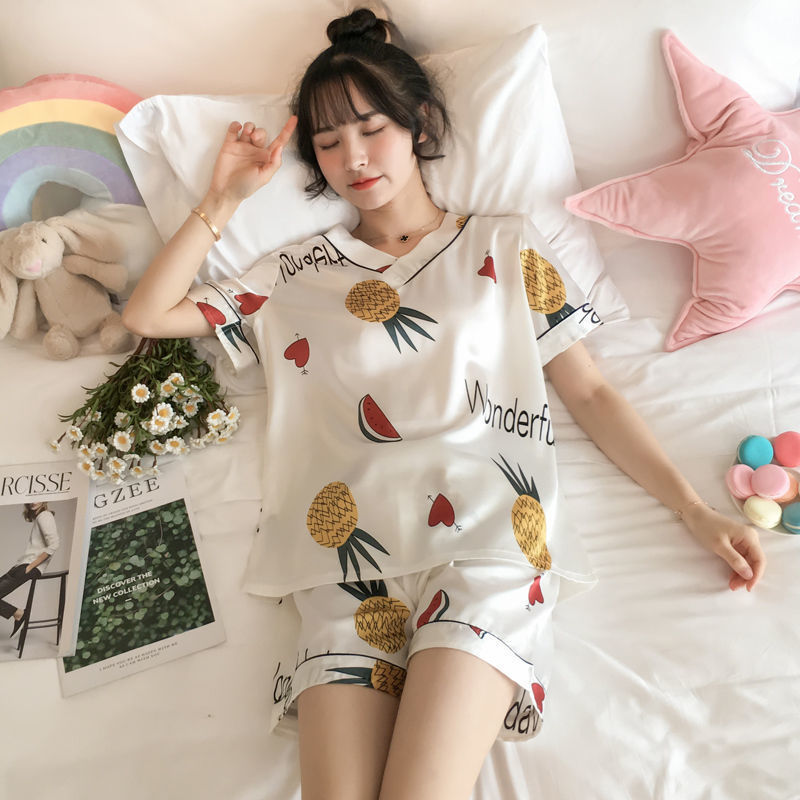 Bộ Đồ ngủ Pijama Lụa thoáng mát tay ngắn Đồ mặc nhà Siêu dễ thương