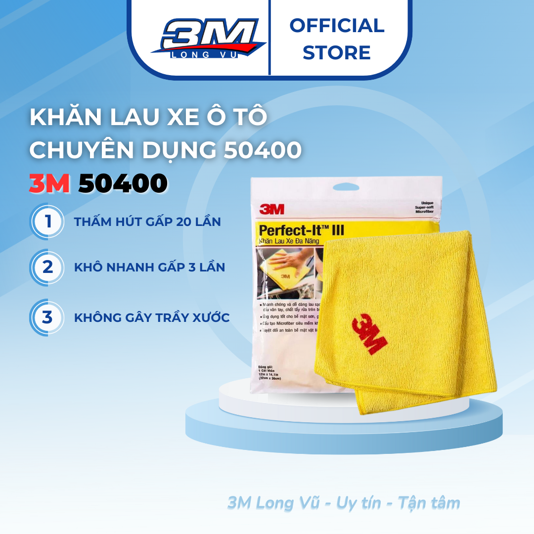 Combo 2 Khăn Lau Xe Hơi Chuyên Dụng 3M 50400 32 x 36 cm - Khăn Lau Xe 3M Chống Trầy Xước Nhanh Chón