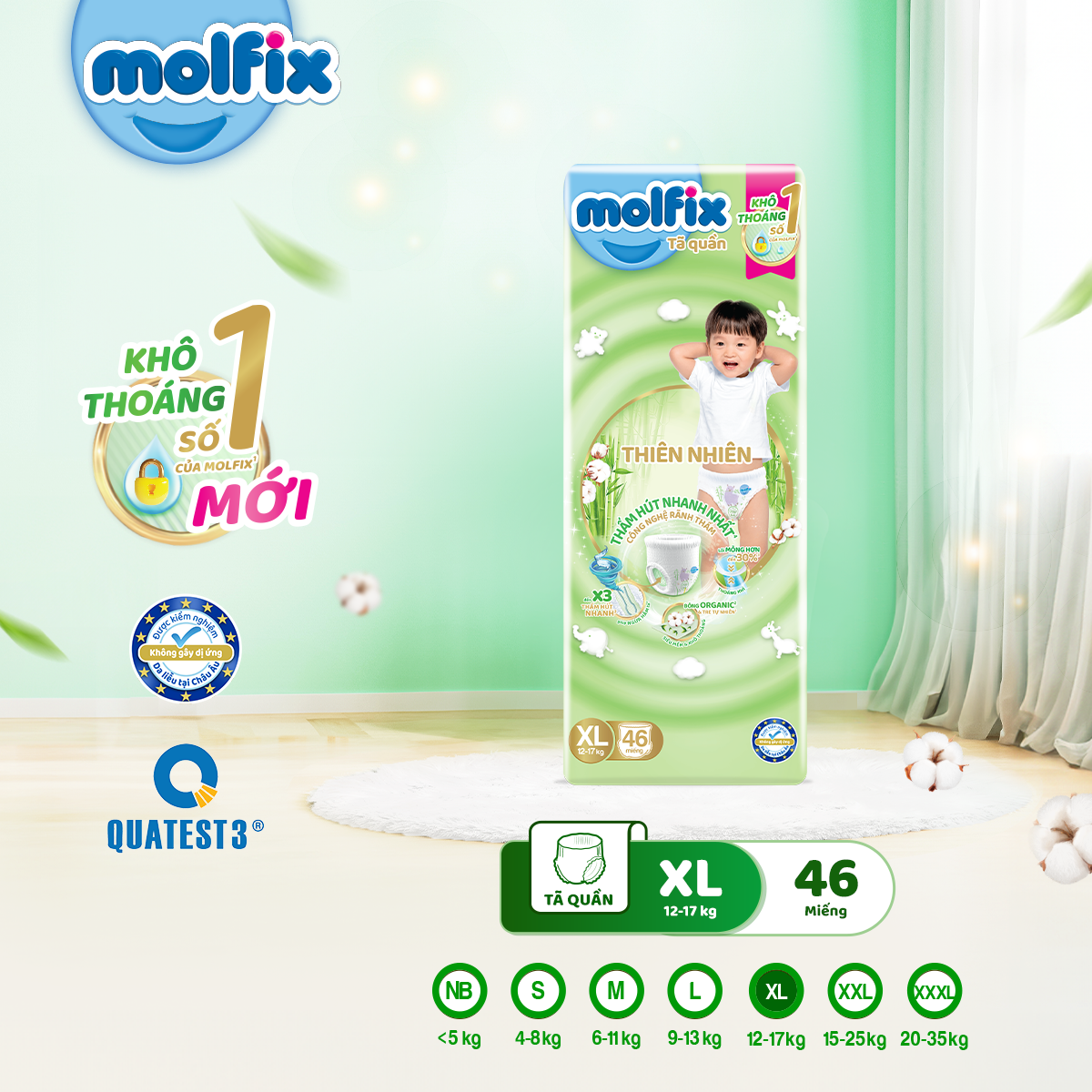 Tã Quần Thiên Nhiên Molfix Natural Super Jumbo M56/L52/XL46/XXL42/XXXL28