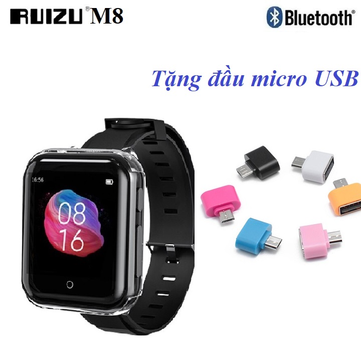 ( Quà tặng Đầu micro USB nhiều màu ) Máy nghe nhạc Bluetooth Ruizu M8 - Máy nghe nhạc dạng đồng hồ R