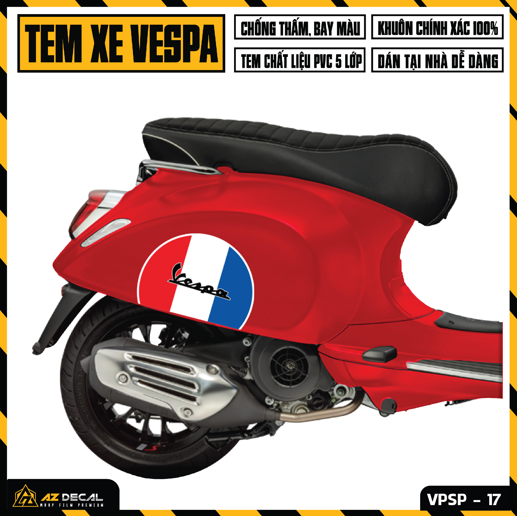 Tem Rời Xe Vespa Sprint/LX/GTS Thiết Kế Phong Cách Cờ Pháp | VP17 | Decal Chế Xe PVC Cao Cấp Chống T