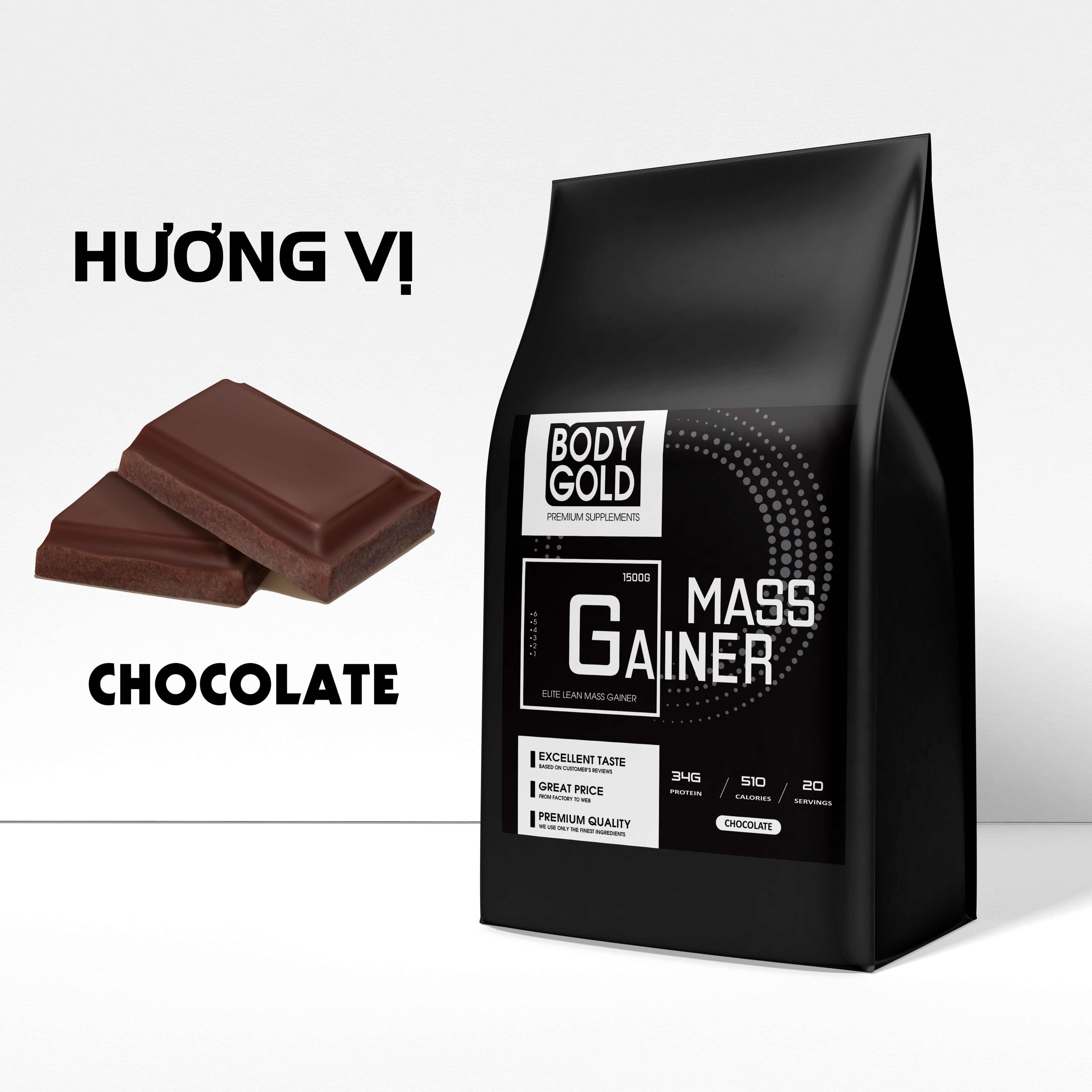 Sữa Tăng Cân - Tăng Cơ ELITE LEAN MASS GAINER BODY GOLD 1Kg - Tặng Bình Lắc