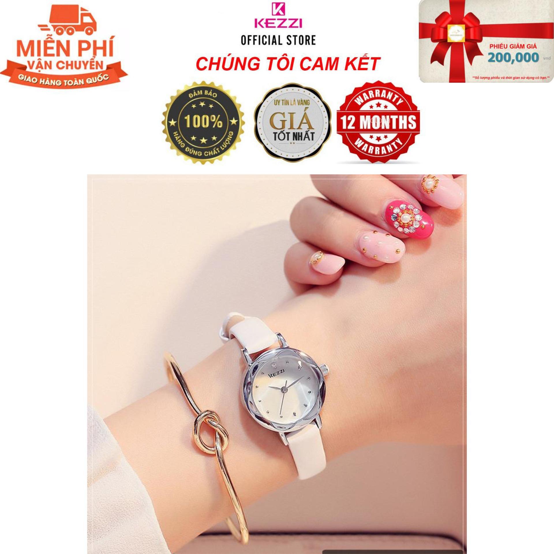 Đồng hồ nữ Kezzi K770 hàng chính hiệu KEZZI dây da mặt tròn - Đồng Hồ Nữ Thời Trang Công Sở Cao Cấp Kezzi K770 - Full Box - Dây Trắng