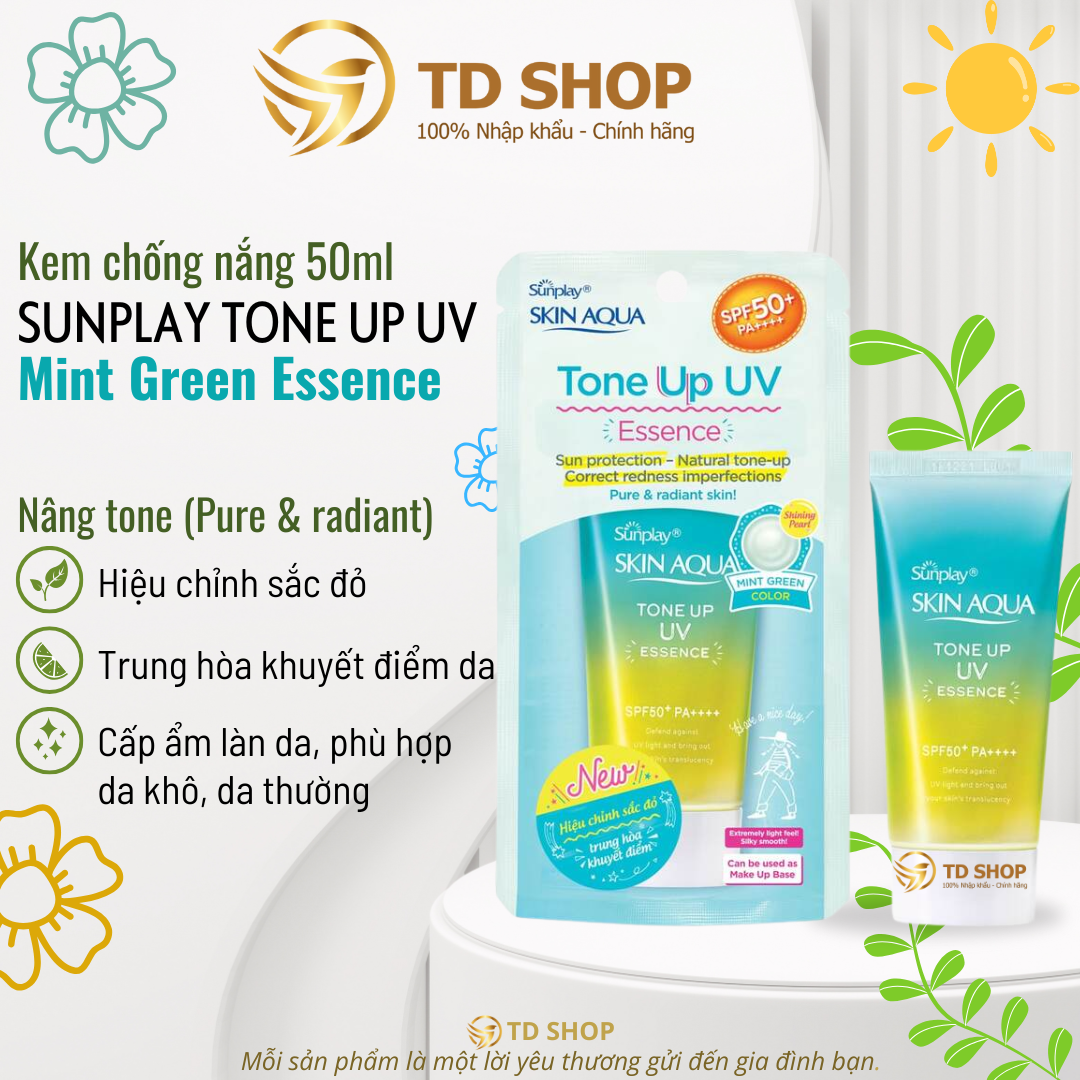 [Chính hãng] Sữa chống nắng kiềm dầu nâng tông Sunplay Skin Aqua Tone Up UV Milk 50g - Mint Green - 
