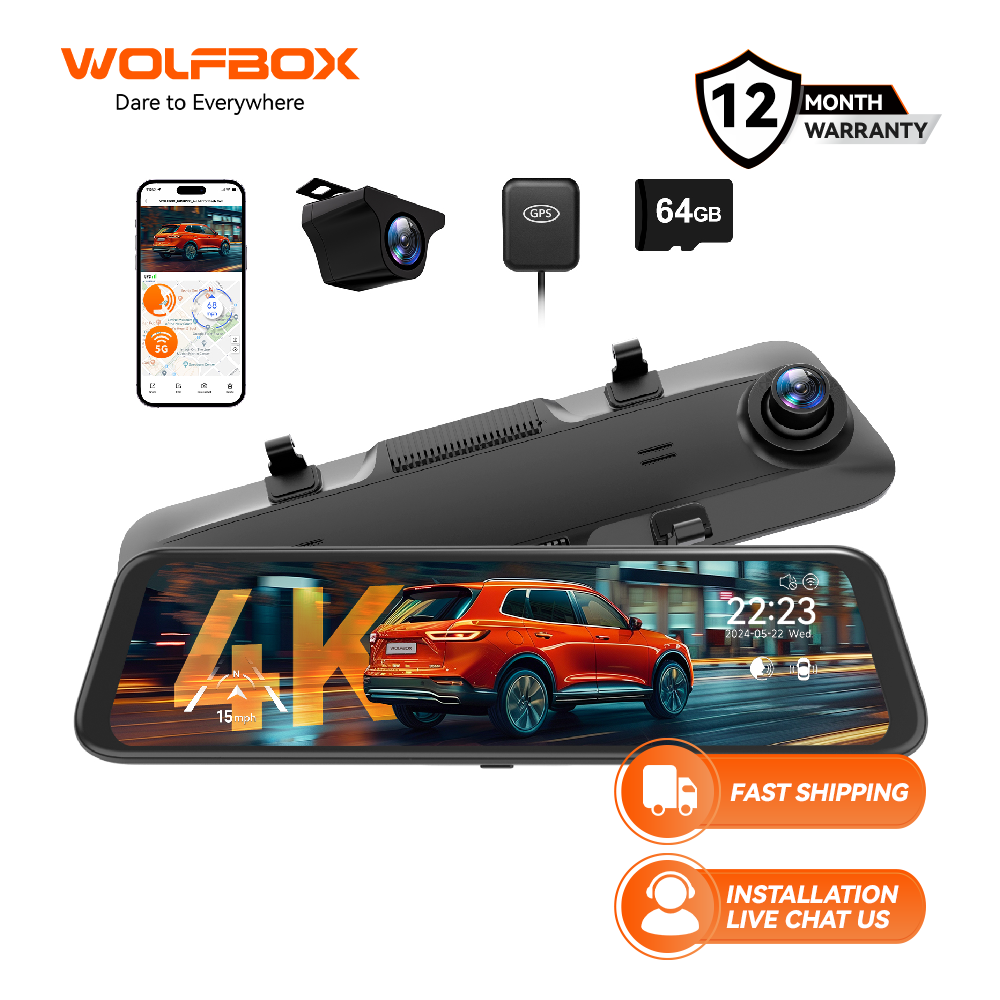 WOLFBOX G850 PRO 4K Mirror Dash Cam with ADAS and BSD Smart Rear View Mirror with 5.8GHz WiFi Voice