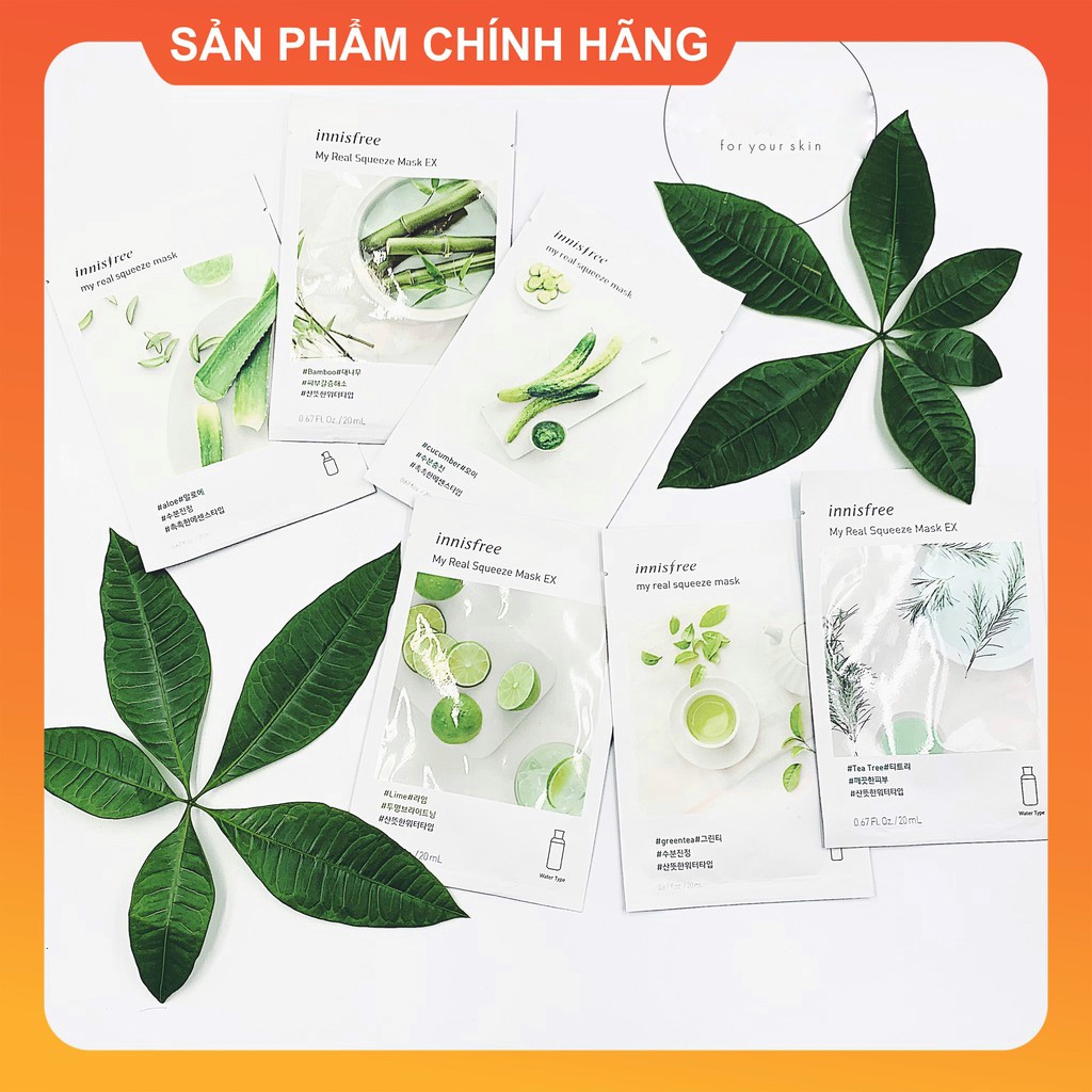 Chính Hãng Combo 5 Mặt Nạ Innisfree - Mặt Nạ Giấy My Real Squeeze Mask Dưỡng Da Mềm Mịn