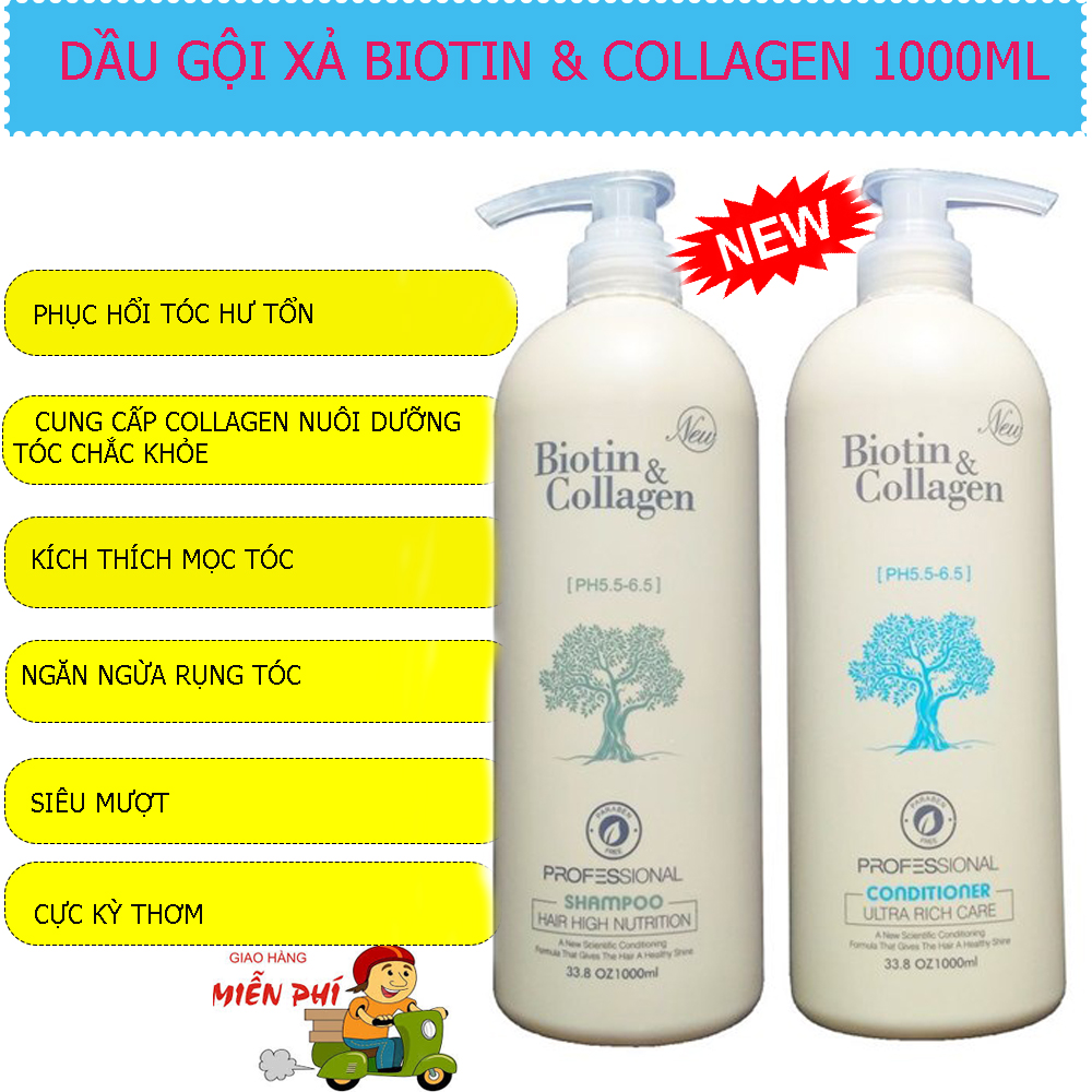 [ Chính Hãng]Cặp Dầu Gội Xả Biotin Collagen Chuẩn Salon. Dung Tích 1000Ml. Cặp .Giảm Rụng Tóc Phục Hồi Tóc Khô Xơ Hư Tổn Giúp Tóc Luôn Mềm Mượt Và Bóng Đẹp. Mùi Thơm Quyến Rũ. Giảm Sốc Trong Hôm Nay. Mua Ngay!