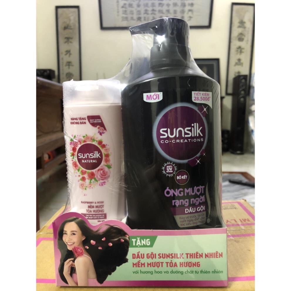 Dầu Gội Đầu Sunsilk Mềm Mượt Diệu Kỳ 650Ml Tặng Chai Dầu Gội Natural 136Ml Màu Đen