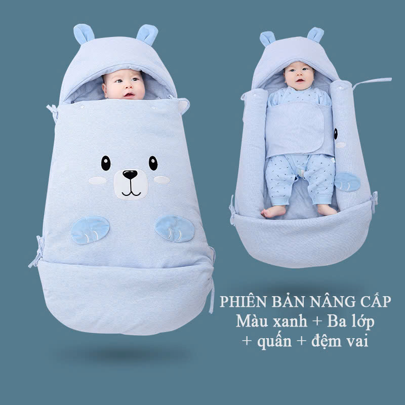 Túi Ngủ Đa Năng Cho Bé Sơ Sinh Mùa Đông Nôi Ngủ Đa Năng Màu Hồng Bông Dày Dặn Có Thể Tháo Rời