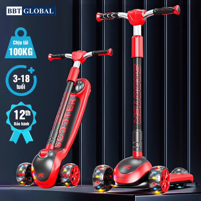 Xe trượt scooter bánh phát sáng BBT GLOBAL KM984 cho bé từ 3-12 tuổi tải trọng tới 100kg bảo hành 12