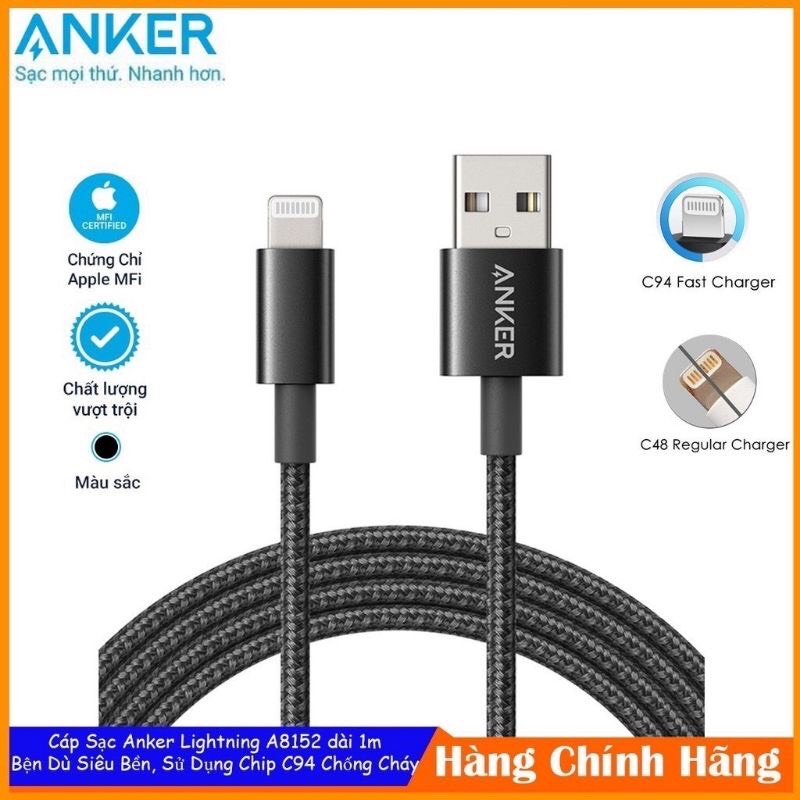 [HCM]Dây cáp sạc ANKER Lingtning dây dù siêu bền A8152 dài 1m - A8152