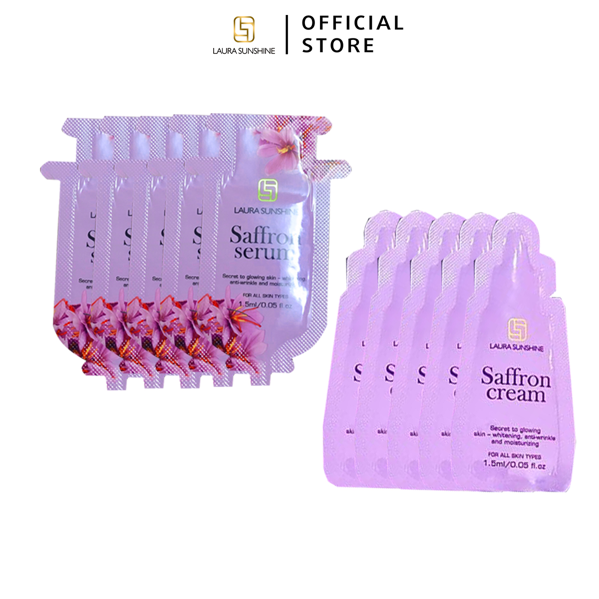 [Hcm]Combo Sản Phẩm Gồm 5 Túi Serum Và 5 Túi Kem Dưỡng Tinh Chất Nhuỵ Hoa Nghệ Tây Dưỡng Da Trắng Hồng Bản Mini