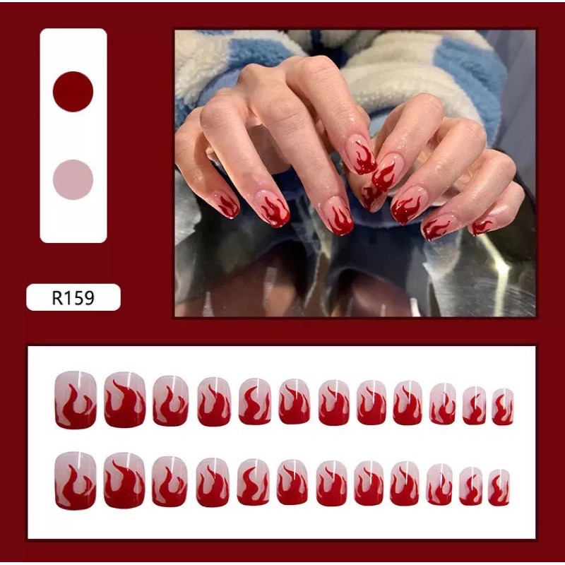 Móng Tay Giả Kèm Keo Lcr159 Lửa Đỏ - Nails 24 Móng Giả Giá Rẻ Tự Làm Nail Tại Nhà [Hà Nội]