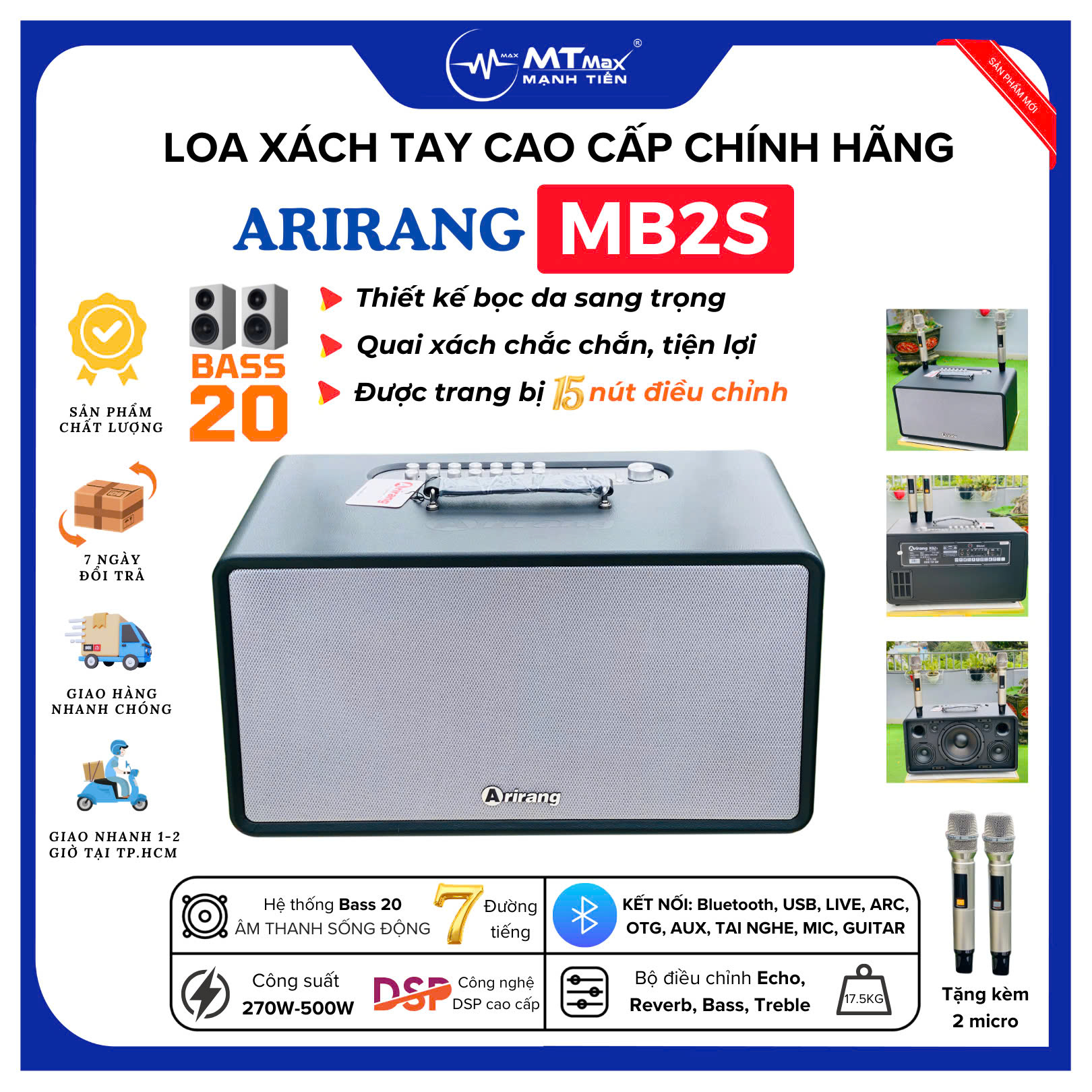 CHÍNH HÃNG | Loa Karaoke Xách Tay Ariang MB2S 7  Đường Tiếng 7 Loa Bass 20 Trung Treble Âm Thanh Đa 