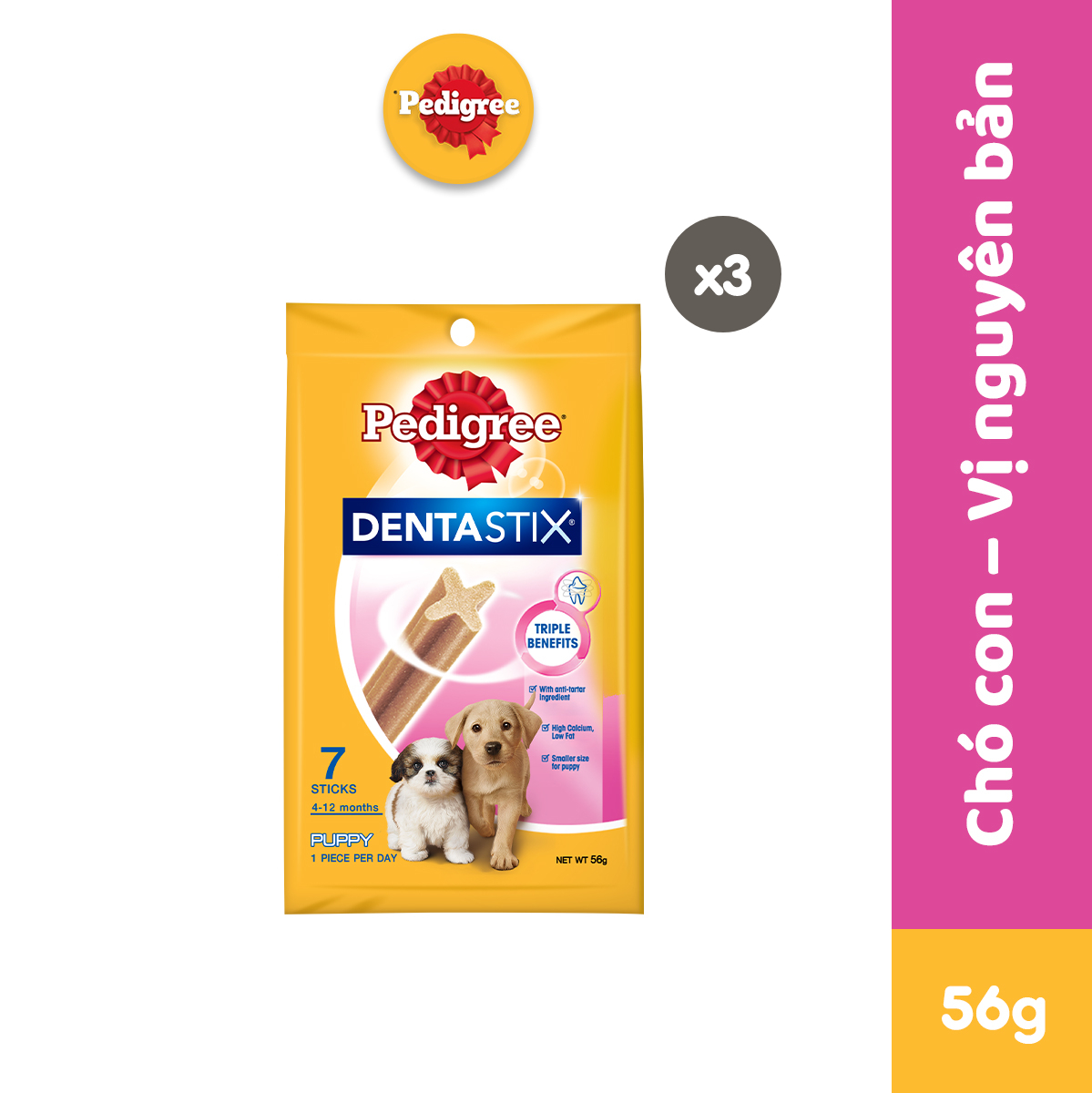 PEDIGREE Dentastix Bánh Xương Cho Chó Con (3 Túi 56g)