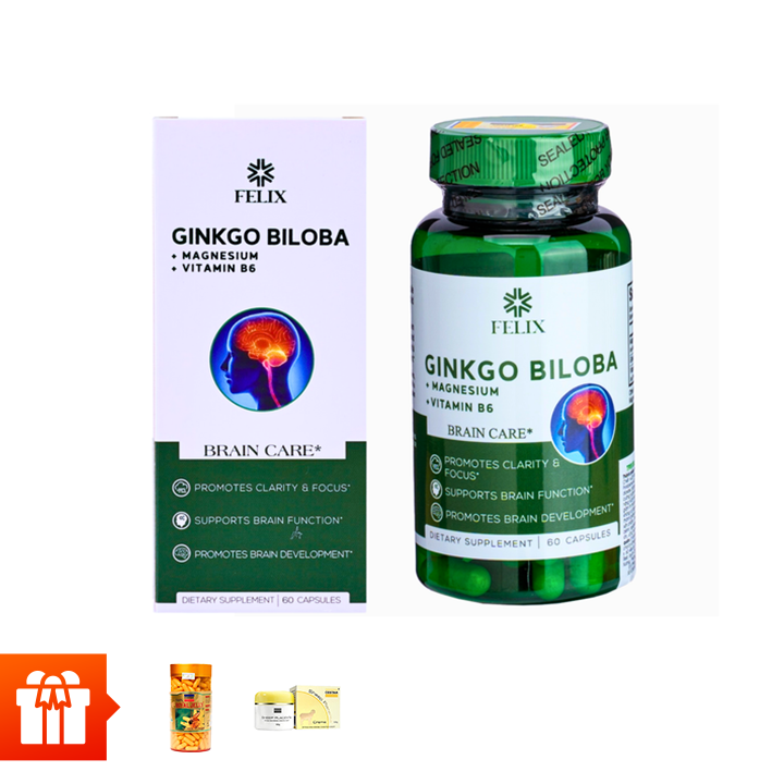 Combo 2 Hộp Ginkgo Biloba Magnesium Vitamin B6 FELIX Giúp Tăng Cường Tuần Hoàn Não ON SHOPPING