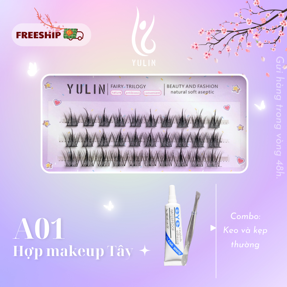 Mi giả tách sợi siêu mảnh và tự nhiên YULIN mã A01 mi tách sợi tặng kèm keo và kẹp lấy