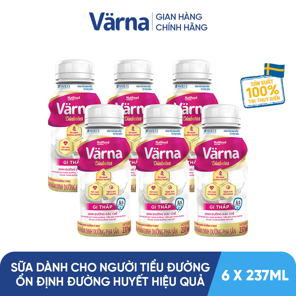 Lốc 6 chai sữa bột pha sẵn Värna Complete/ Diabetes chai 237ml - Phòng ngừa & Phục hồi nhanh - Varna