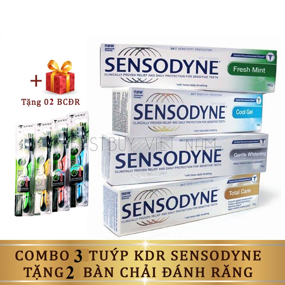 Combo 3 Hộp Kem Đánh Răng Sensodyni Giúp Trắng Răng Hương Thơm Mát Giảm Ê Buốt + Tặng 2 Bàn Chải Đánh Răng Than Hoạt Tính