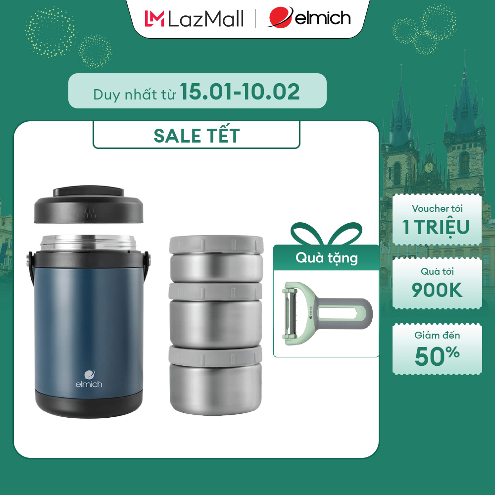 (SALE TẾT)Hộp cơm giữ nhiệt inox 304 Elmich EL8302 dung tích 1.7L