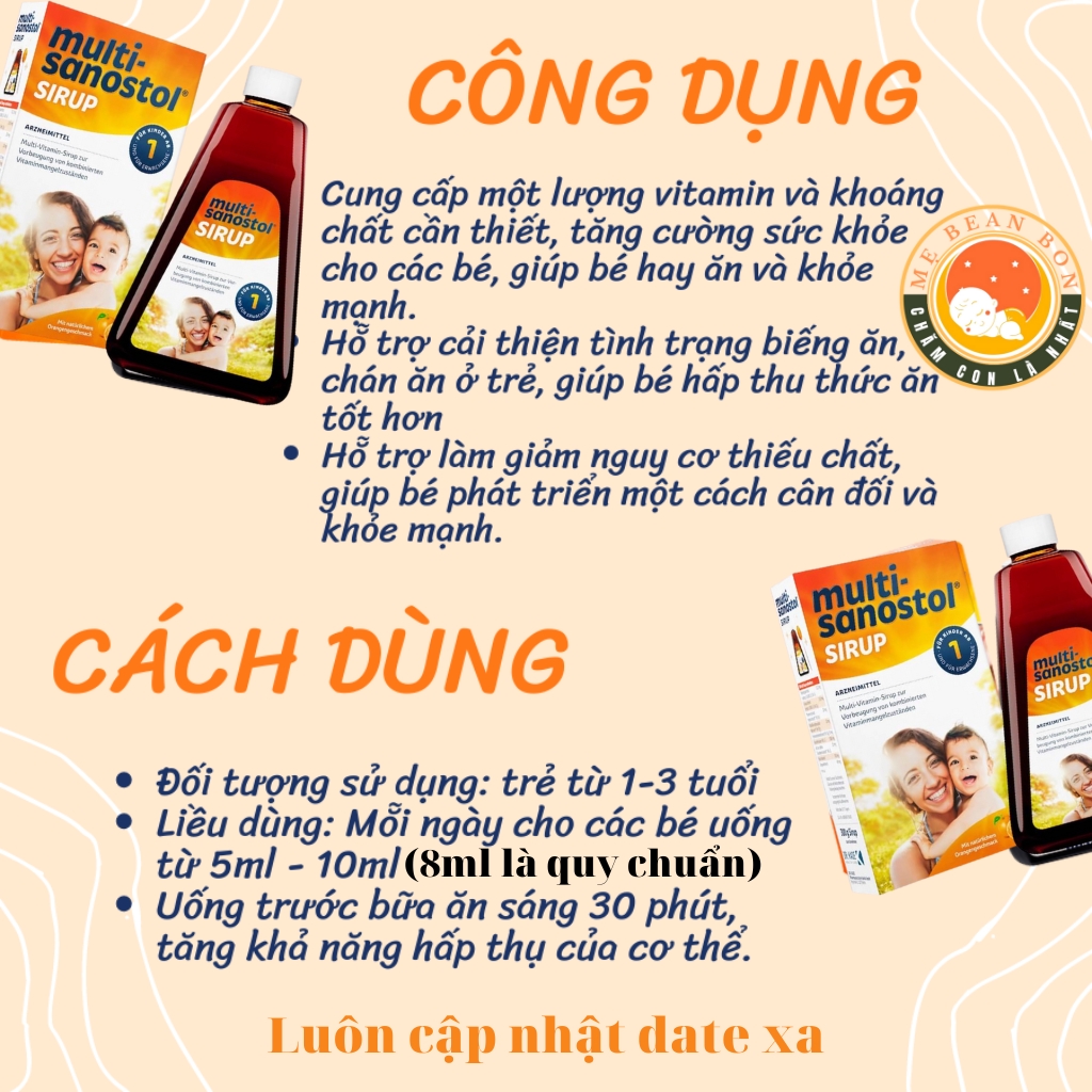 Vitamin tổng hợp Sanostol số 1 của Đức phù hợp cho bé từ 1 đến 3 tuổi là dạng siro sanostol bổ sung 