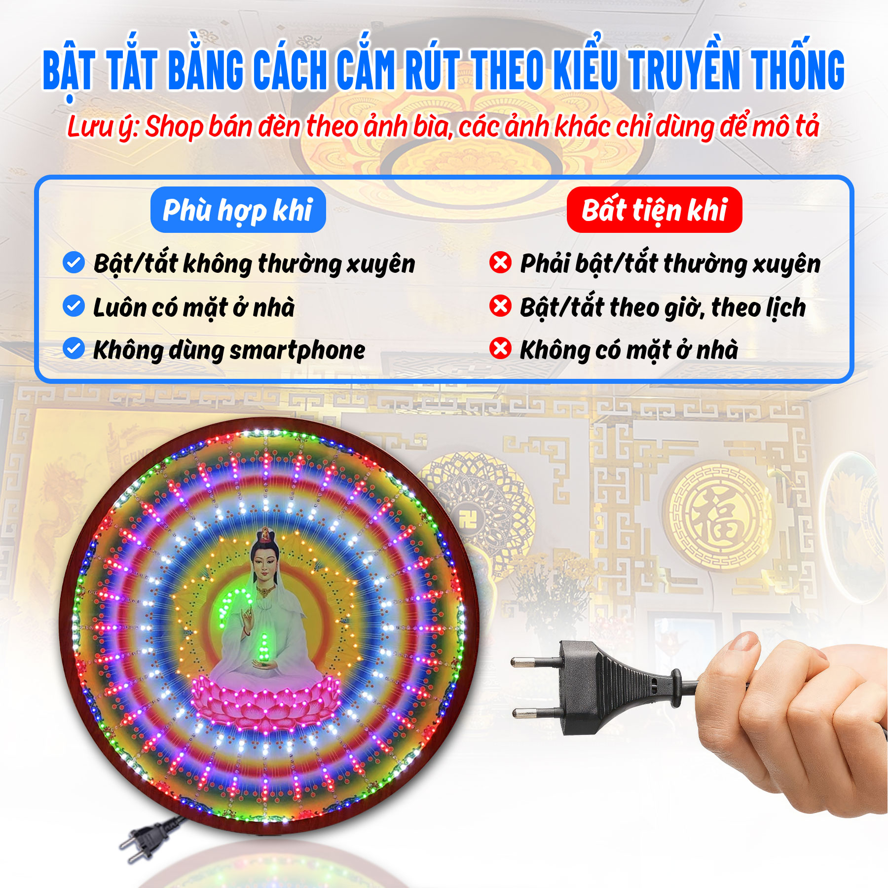 Hào Quang Led 32 Chương Trình Quan Thế Âm Bồ Tát Đèn Trang Trí Bàn Thờ Cho Tượng Phật HQ-32CT-06