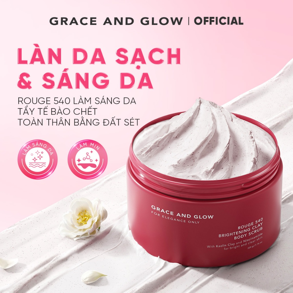 [Giảm Đến 40%] Tẩy tế bào chết toàn thân Grace and Glow Rouge 540 Brightening Clay Body Scrub 220g v