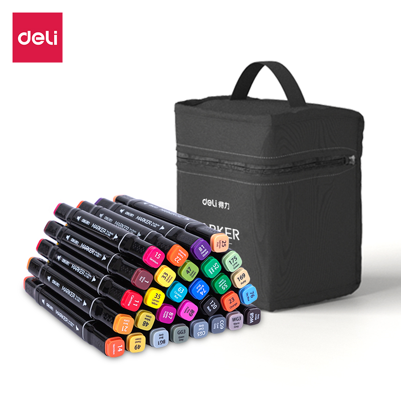Bút màu dạ marker cao cấp Deli Bút vẽ đánh dấu marker touch cool 2 đầu tô màu dạ vẽ tranh anime kèm túi vải họa cụ 30/40/60/80 màu - E70806