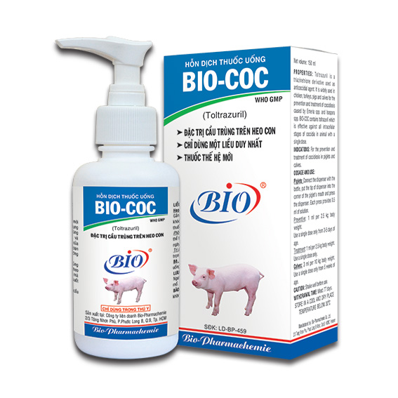 BIO COC chai 150ml cầu trùng trên heo con gà đá thỏ dê chồn. Thế hệ mới
