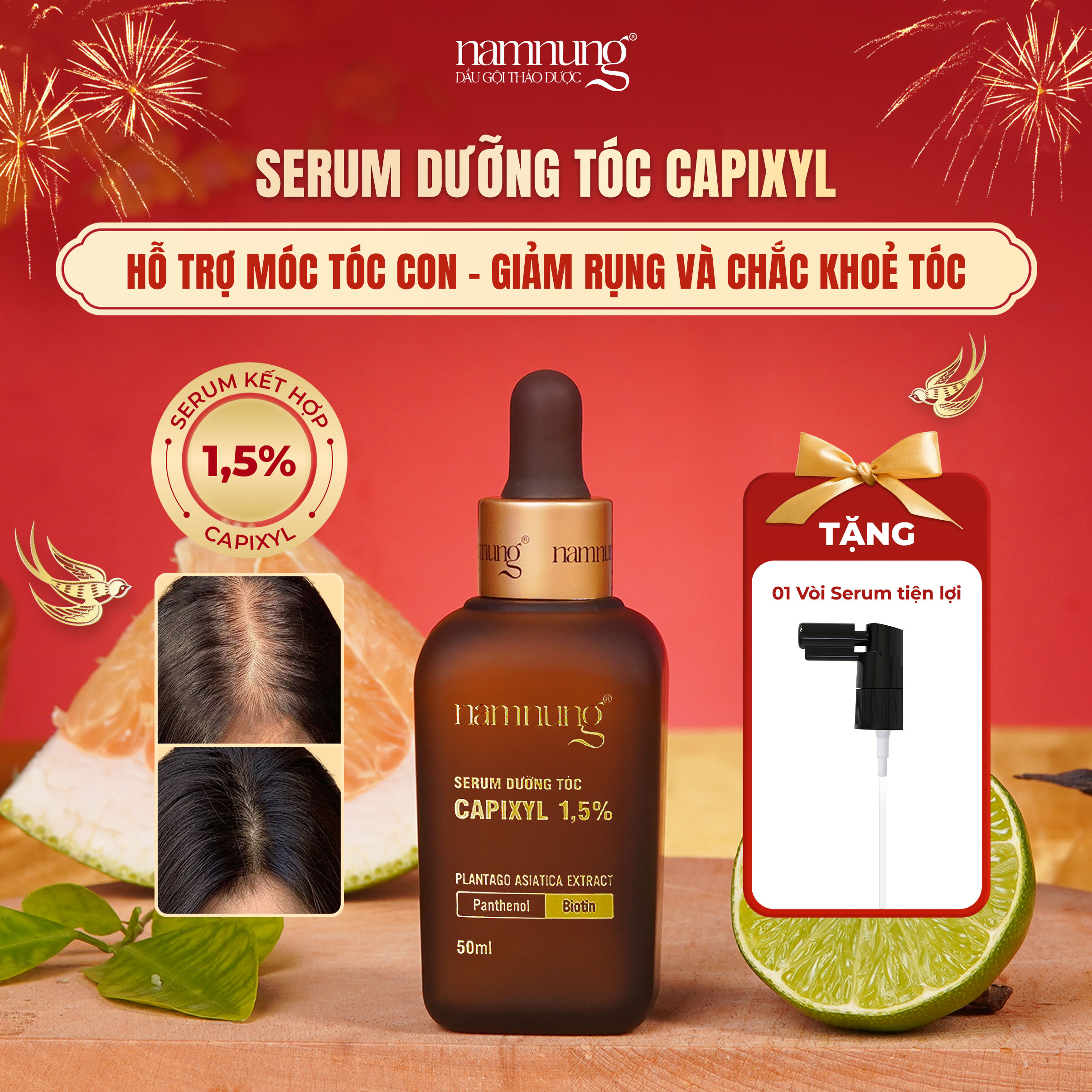 Serum Hỗ Trợ Mọc Tóc Tinh Dầu Vỏ Bưởi NAMNUNG Giảm Gãy Rụng Giúp Tóc Chắc Khỏe Từ Thảo Dược 30Ml