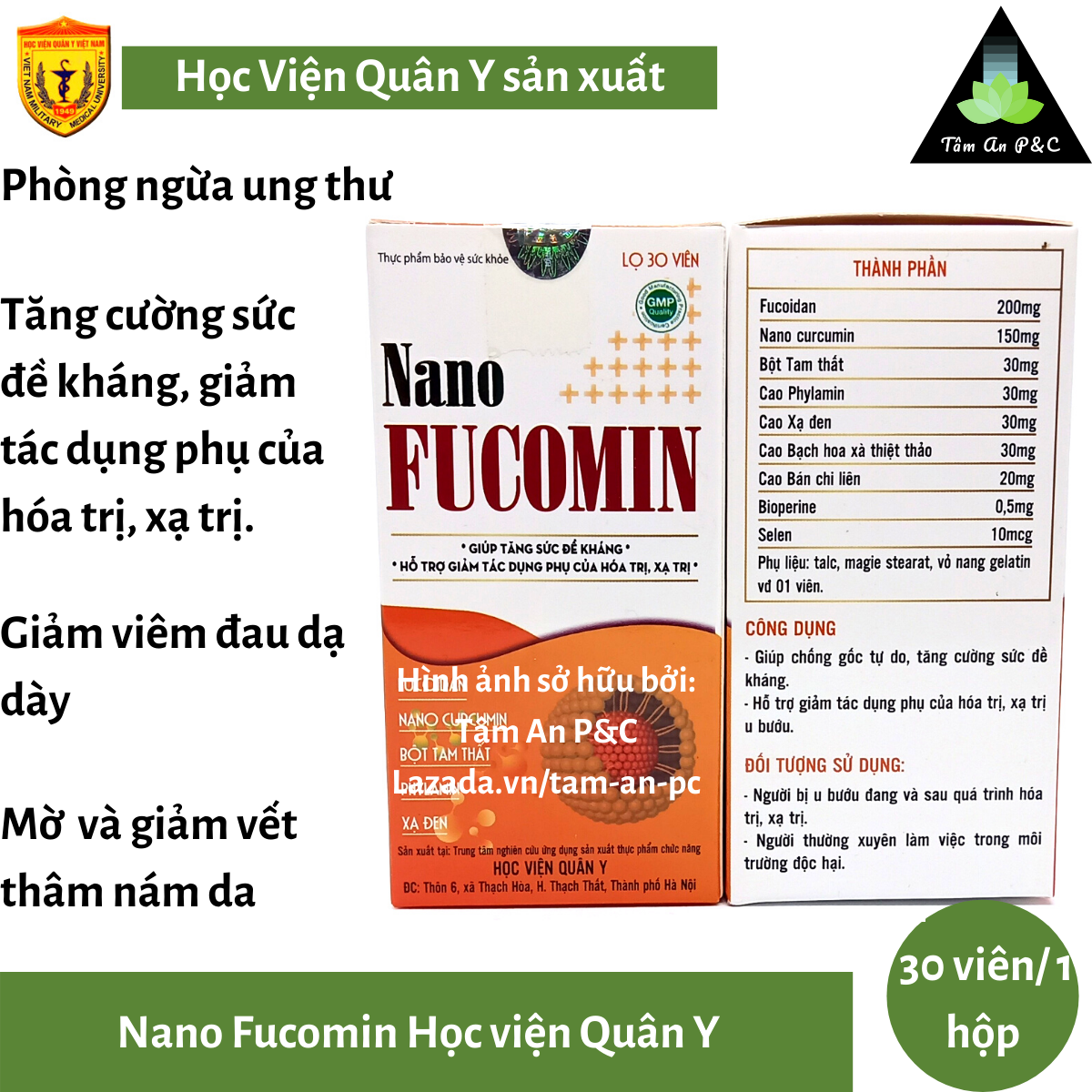 NANO FUCOMIN Học Viện Quân Y (hộp 30 viên) - Phòng ngừa và hỗ trợ điều trị ung thư tăng cường sức khỏe- CHÍNH HÃNG HỌC VIỆN QUÂN Y