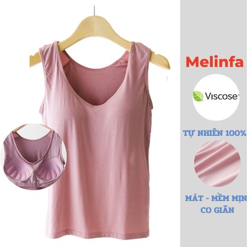 Áo ba lỗ nữ sát nách có đệm mút nâng đỡ ngực vải Viscose ( gỗ tự nhiên 100% )thoáng mát basic trơn n