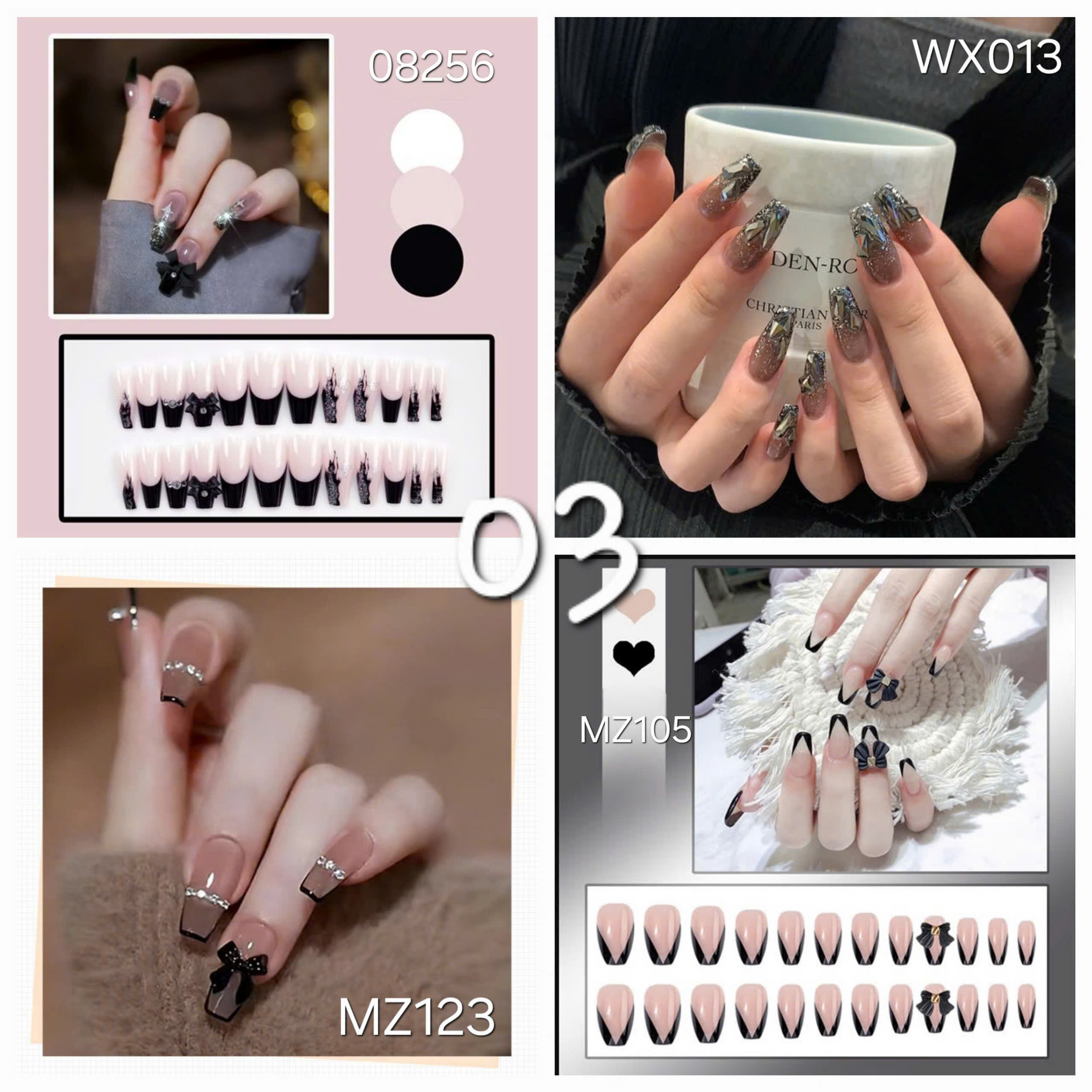 [Có Keo] 24 Miếng Dán Móng Tay Giả Thời Trang NAIL CHARM BOX KÈM KEO Móng Tay Có Thể Đeo Được nội đị