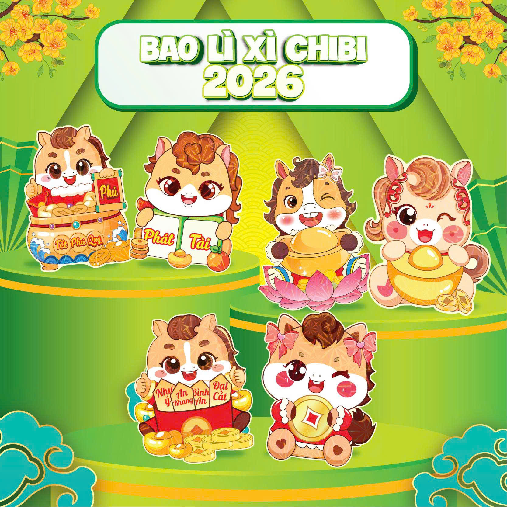 Sét 100 Bao lì xì 2026 chibi hoạt hình hàng bóng đẹp phong lixi chipi hình dễ thương sỉ lẻ giá rẻ